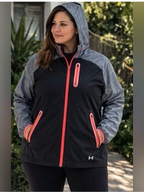 Under Armour Women's Black & Gray Hooded Jacket with Coral Trim
